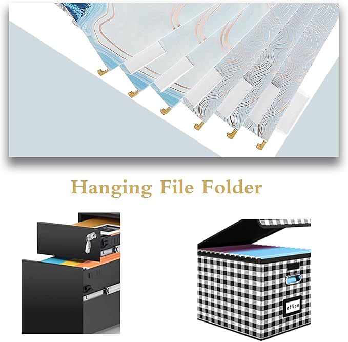 6 Pack Hanging File Folders Filing Cabinet Organizer Letter Size 1/5 Cut Adjustable Tabs Decorative for Home Office School Classroom, Gilding 9.3” x 12.8”…