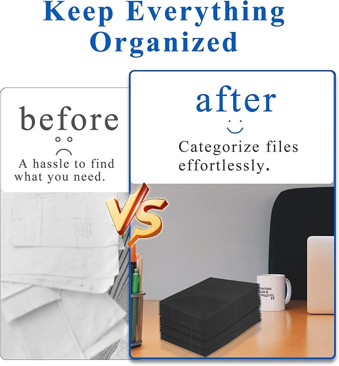 Zzrywuty File Folders with Pockets Letter Size, 50-Pack Paper Folders with Card Slot, Two Pocket Folders for School Students, Businessmen, Home and Office Workers（Black）