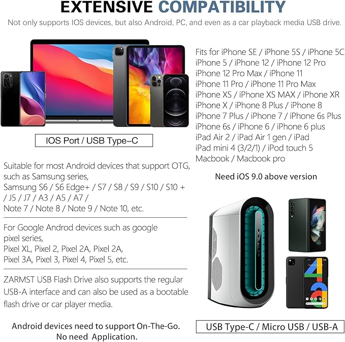 Thumb Drive for iPhone 512GB, 4 in 1 USB Type C Memory Stick, Photo Stick External Storage Flash Drive for iPhone iPad Android Computer, Sky Blue