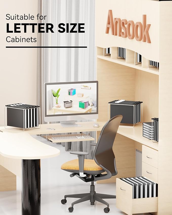 Ansook Extra Capacity Plastic Hanging File Folders,12 Pack Reinforced Letter Size Hanging Folder,Heavy Duty 1 Inch Expansion, Filing Cabinet Folders,for Bulk Files, Medical Charts,Black