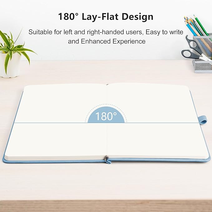RETTACY Blank Journal Notebook, 192 Pages, A5 Medium Size (5.7'' x 8.3''), Leather Hardcover, 100 GSM Thick Paper, for Sketching, Drawing, Painting (Light Blue)