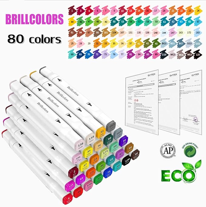 80 Colors Alcohol Markers with Base Dual Tip Drawing Markers for Adult and Kids Comics Coloring Sketching Illustration (80 White) -Refillable
