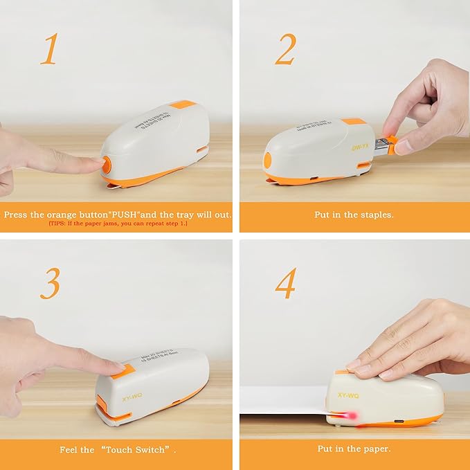 XY-WQ Mini Automatic Electric Stapler - 15 Sheet Capacity and AC Adapter - Electric Stapler, Jam Free, Small Cute Compact Travel Size for Students & Office (Grey)