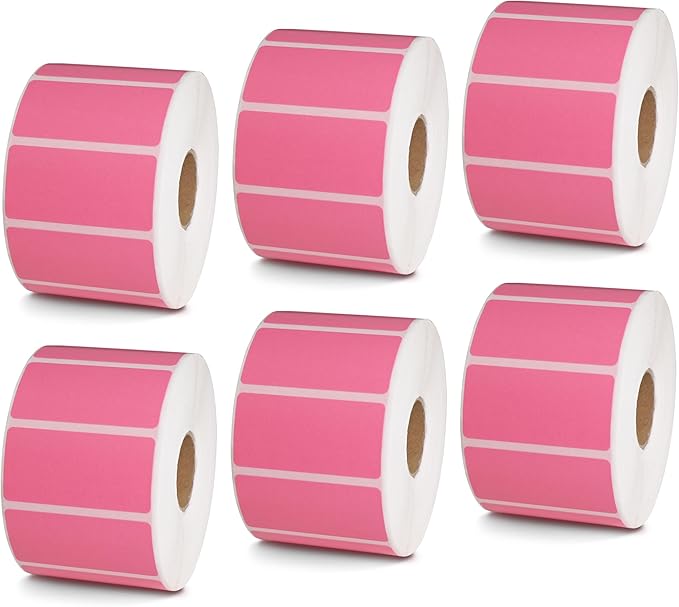 BETCKEY - 2" x 1" UPC Barcode & Address Labels Compatible with Zebra & Rollo Label Printer,Premium Adhesive & Perforated[Pink, 6 Rolls, 7800 Labels]