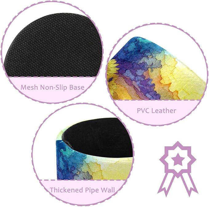 1 Pack Watercolor Art Sunflower Circular Pen & Pencil Holder - Durable PU Leather Pencil Cup, Desk Accessories Organizer for Office Desk School Home