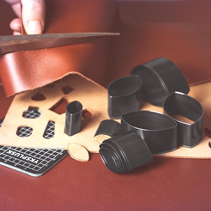 Leather Hole Cutter Tools Set, 9 Pieces Fusiform Shape Punch Tools 20 25 30 35 40 45 50 55 60mm, High Carbon Steel Leather Cutting Dies - Leather Hole Punch Tool Kit for DIY Leathercrafts