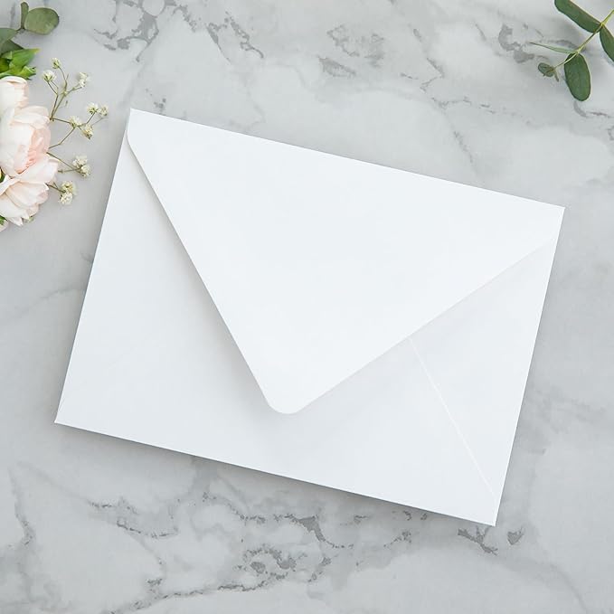 PONATIA 50PCS A7 Euro Flap Envelopes, 5.25 x 7.25'' White Envelopes for Weddings Invitations, Photos, Postcards, Greeting Cards, Christmas Gift Cards, Acrylic Mailing (White (No Liner)