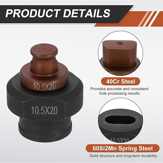 HARFINGTON Hydraulic Hole Punch Die 10.5x20mm Oval Hole 40Cr Steel Electric Punching Kit for MHP-20 JP-20 Electric Punching Machine, Burgundy & Black