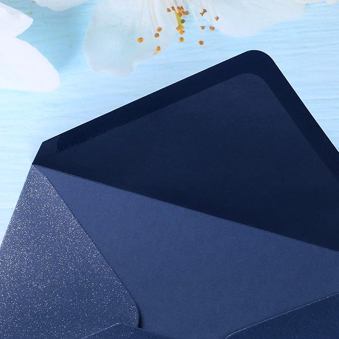 PONATIA 50 Pieces/Pack A7 Envelopes, 5.25 x 7.5'' Shiny Navy BlueEnvelopes for Invitations Cards, Perfect For 5x7'' Wedding Invitation Cards, Christmas Gift Cards Envelopes, 5x7'' Photograh