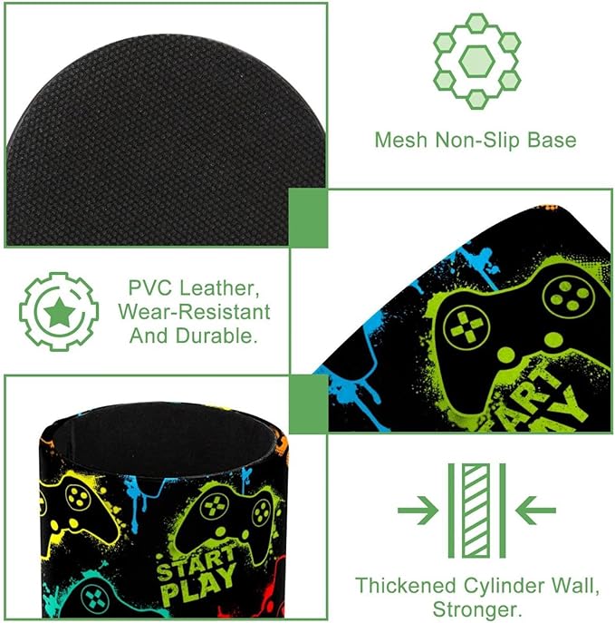 PVC Leather Circular Pen Holder for Desk Abstract Colorful Joystick Game. Pencil Organizer Holder Makeup Brush Holder with Flannel Lining Office Desk Organizer