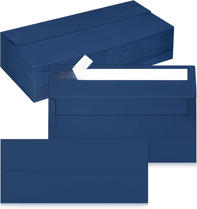 100 Pack #10 Business Envelopes, Self Seal Standard Navy Blue Envelopes for Secure Business & Legal Mailing, Office, Checks, Letter, Invoices, 4 1/8 x 9 1/2 Inches