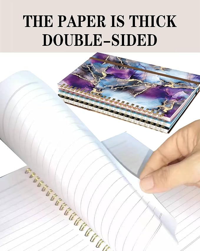 Spiral Journal Notebook, A5 Cute Notebooks for Women Men, College Ruled Hardcover Notebook for Work & Note Taking, 60 Pages Double-Wire Journals for Writing, Luxury Purple Marble