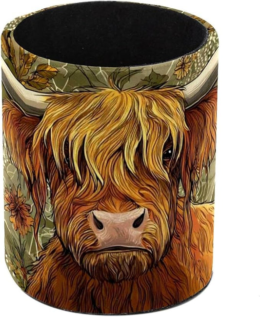 Watercolor Sunflower Yak Circular Pen Holder, Pen Cup Makeup Brush Holder, Design for School, Home and Stationary Supplies (3.9 x 3.1 Inches)