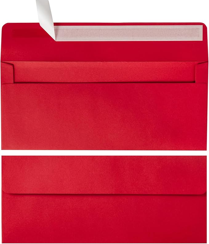 Wishop 50 Pack #10 Business Envelopes Self Seal 4x9 Standard Envelopes for Business, Invoices, Letter Mailing, 4 1/8 x 9 1/2 Inches (Red, 4.13 x 9.49)