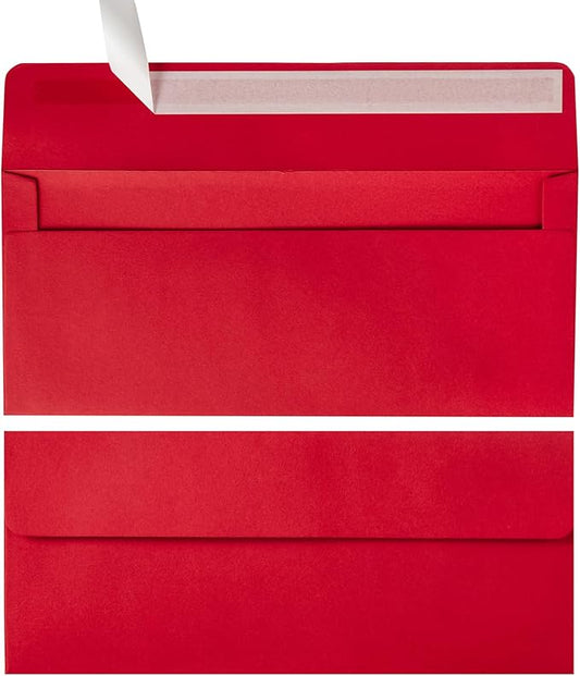 Wishop 50 Pack #10 Business Envelopes Self Seal 4x9 Standard Envelopes for Business, Invoices, Letter Mailing, 4 1/8 x 9 1/2 Inches (Red, 4.13 x 9.49)