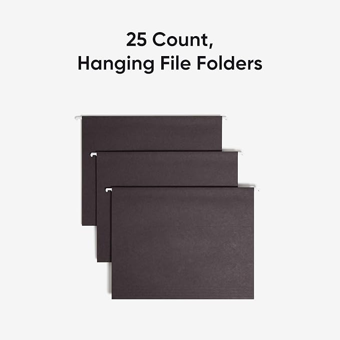 Smead Standard Hanging File Folders, 25 Count, Black, 1/5-Cut Adjustable Tabs, Letter Size (64062)
