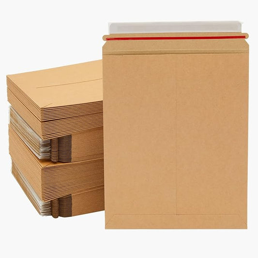 Juvale Stay Flat Mailers - 9 x 11.5 in, Brown, 100-Pack - Thick Document Mailers & Cardboard Envelopes - Peel & Seal Mailing Envelopes for Photos & Magazines