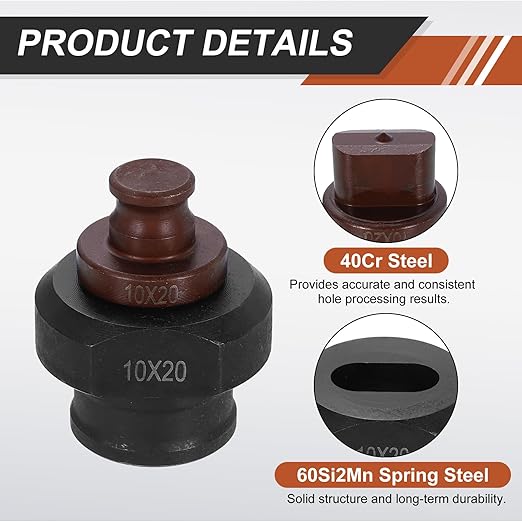 HARFINGTON Hydraulic Hole Punch Die 10x20mm Oval Hole 40Cr Steel Electric Punching Kit for MHP-20 JP-20 Electric Punching Machine, Burgundy & Black