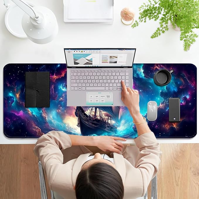 Fantasy Pirate Ship Gaming Desk Mat, Computer Keyboard Large Extended Long Mouse Pad for Office and Home, XL (W01)