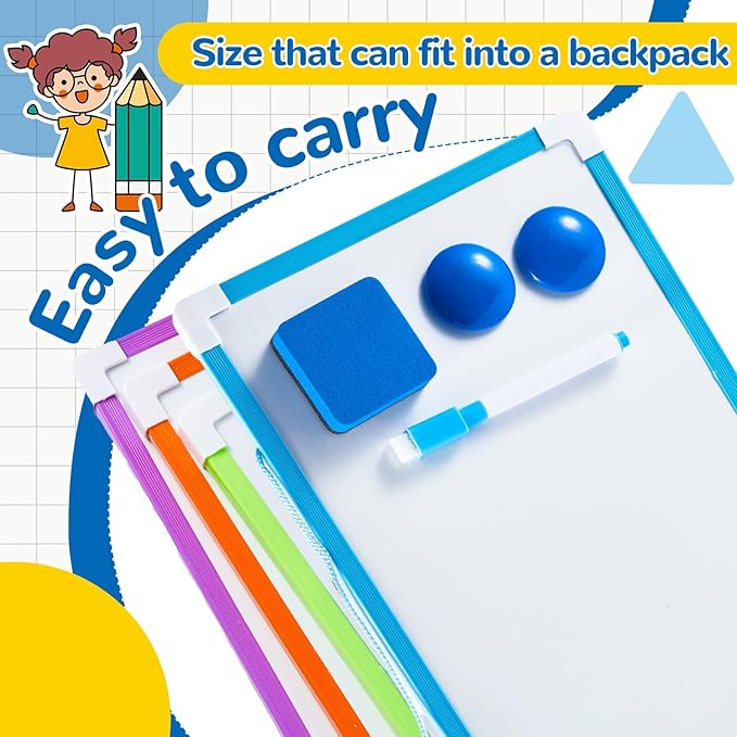 Colarr 20 Set Back to School Classroom Supplies Dry Erase Mini White Boards 8'' x 12'' Small Magnetic Whiteboard for Students Wall Hanging Double Side for Educational, 20 Eraser, 20 Markers, 40 Magnet