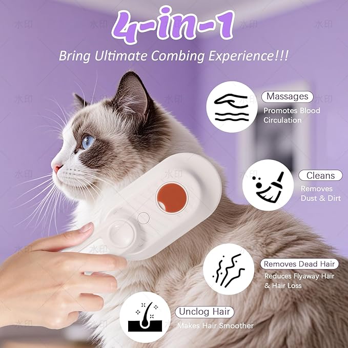 Secrtji 4 in 1 Cat & Dog Steam Brush for Long/Short Hair Shedding - Rechargeable Pet Grooming Brush with Anti-Static Steam Spray, Foldable Handle & Dual Massage Modes for Home Pet Spa Cleaning