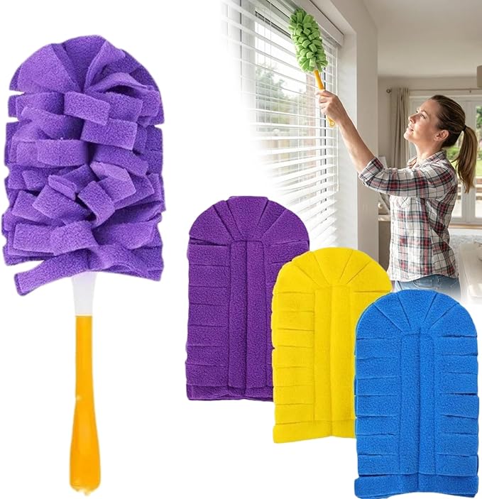 360° Electrostatic Duster Refills, Sustainable Choice for a Dust-Free Home, Washable & Reusable Duster Refills, for Furniture Electronics Blinds (1 Handle + 3 Refills)