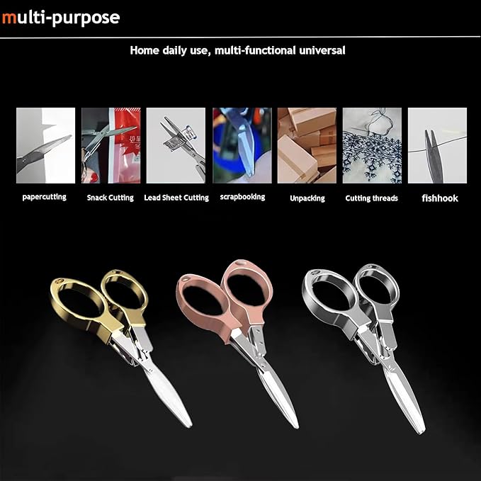 Mini Folding Scissors, Safe Portable Travel Mini Scissors, Stainless Steel Retractable Small Scissors for Home Office, Safe Portable Travel Scissors, 2 Piece Set (rose gold)