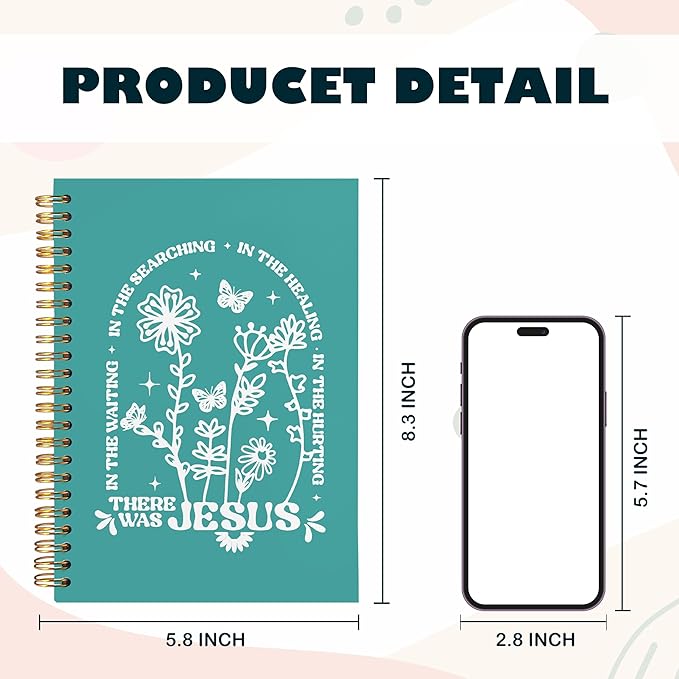 BearCake Boho Floral Christian Notebook Journal, Christian Gifts for Women, Bible Notebooks for Note Taking, Bible Journaling Notebook, There Was Jesus Hardcover Spiral Notebook 5.5x8.3 Green 1