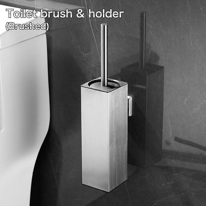 AIREMOEN Toilet Brush and Plunger Set With Holder - Bowl Cleaner Set (Brushed)