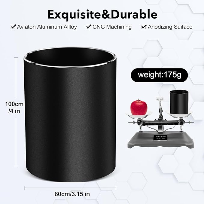 Metal Pen Holder for Desk Round Aluminum Desktop Organizer and Makeup Brush Holder Storage Box for Office, School, Home, and Kids, Non-slip silicone bottom3.9×3.14inch (Black)