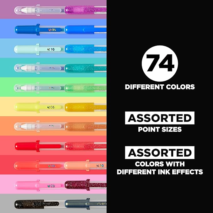 SAKURA Gelly Roll Gel Pens - Gift Set - Ink Pen Set - Art DIY Projects - Assorted Point Sizes with Storage Case - Assorted Colored Ink with Special Effects - 74 Pack