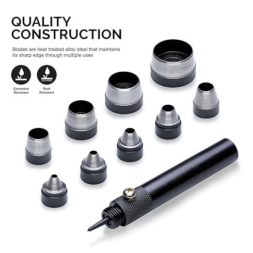 NEIKO 02614A Interchangeable Large Hollow Hole Punch Tool Set, 10 Piece, Gasket Maker, Heavy Duty Gasket Punch Set, Includes Hole Puncher Tool Carrying Case, Leather Punch Set