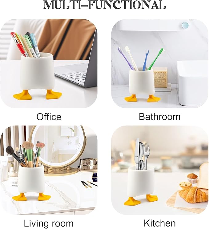 Creative Cute Duck Pen Pencil Holder, Multifunctional Stationery Pen Holder Makeup Brush Holder Kitchen Storage Cup
