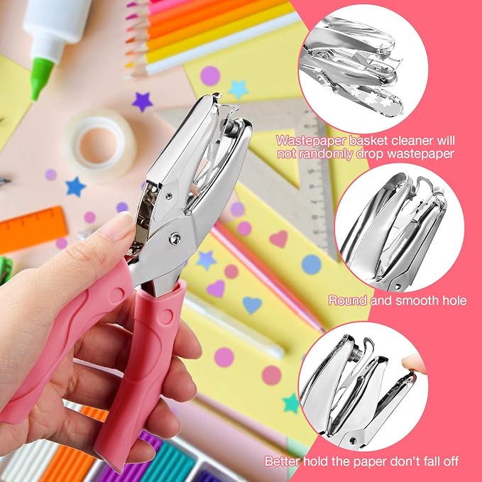 Honoson 5 Pieces Handheld Hole Paper Punch Metal Single Heart and Star Shapes Small Hole Punch Puncher with Soft Grip for DIY Craft Tags Clothing Ticket Scrapbook Tool, 3 Shapes