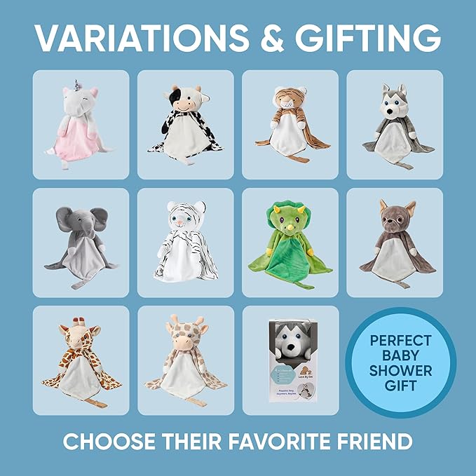 Love By Emi Baby Music Lovey Grey & White Husky, Baby Sleep Soother for Crib & Cuddle Bedtime, White Noise with Heartbeat & Lullaby, Plush Sound Toy, Stuffed Animal for Newborns, Infants & Toddlers