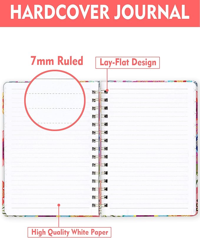 Spiral Journal Notebook for Women, Hardcover A5 College Ruled Notebook, 120 Pages, Thick Paper, Cute Lined Journal for School, Office & Work, 6 x 8.4 in(Cute Flower)