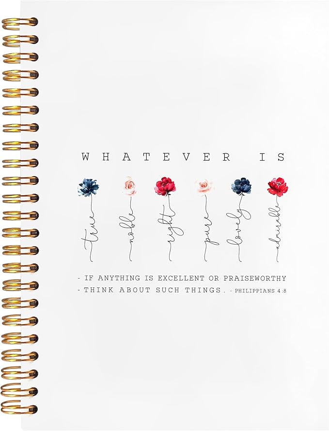 BearCake Prayer Journal for Woman,Spiral Bible with Note Taking Space,Christian Gifts for Women,Philippians 4:8 Whatever is True,Spiral bible Notebook 5.5x8.3