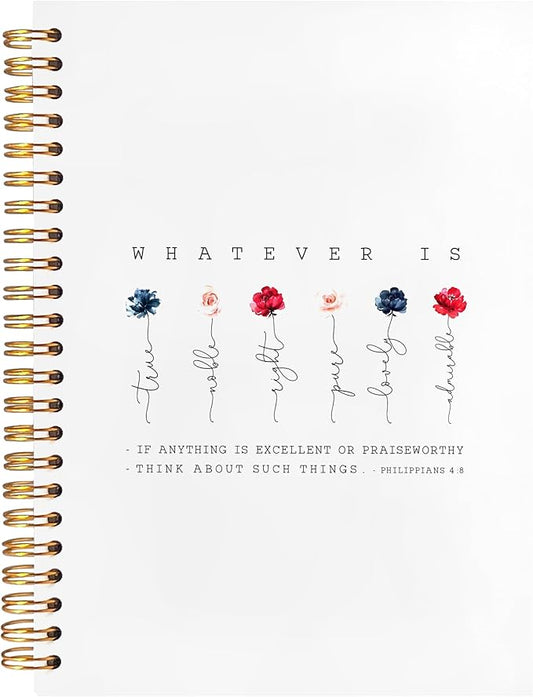 BearCake Prayer Journal for Woman,Spiral Bible with Note Taking Space,Christian Gifts for Women,Philippians 4:8 Whatever is True,Spiral bible Notebook 5.5x8.3