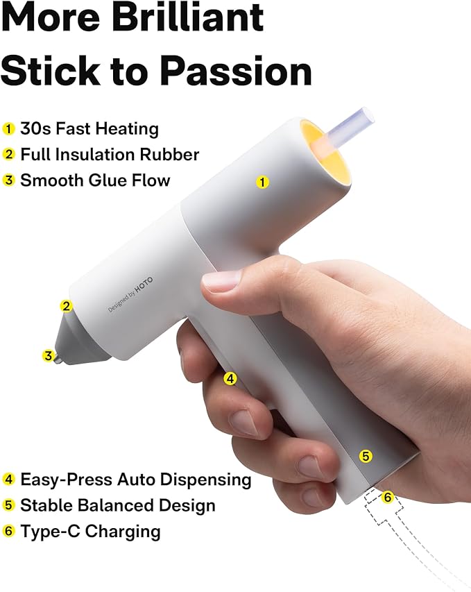 HOTO Easyflow Cordless Hot Glue Gun, Auto Dispensing Glue Gun with 40 Glue Sticks, 30s Fast Preheating, 3000mAh, Anti-Scald & Anti-Drip, Wireless/Wired, Ideal for DIY/Kids Crafts & Home Repairs