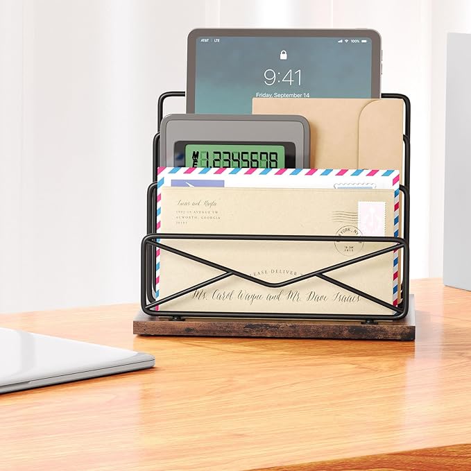 Desktop Mail Sorters Desk Mail Organizer-with 2 or 3 Slot Matte Black Metal Desktop Mail Sorter Metal Storage File Holder Letter Sorter Organizer for Home or Office Desktop (3 Slot)