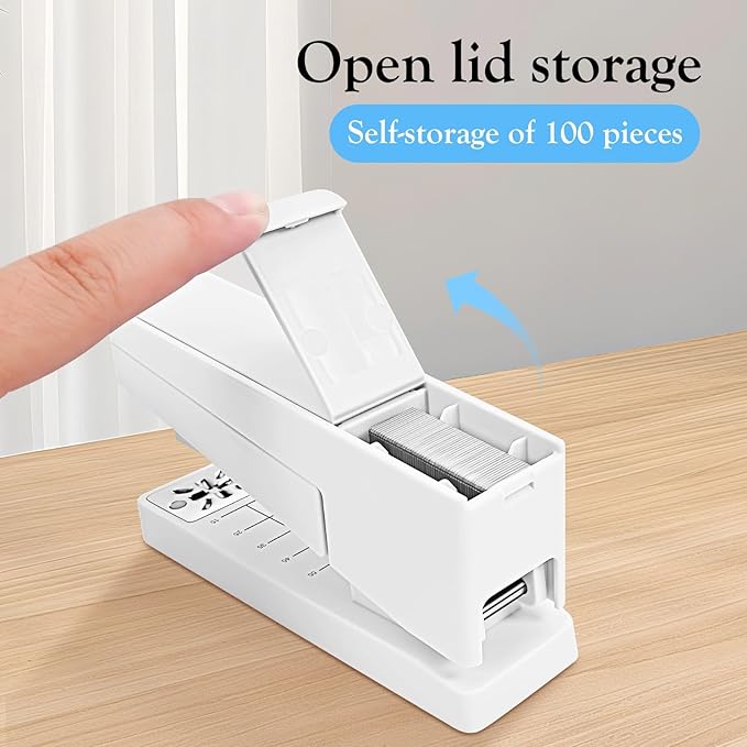 Swing-Arm Swivel Stapler - 20 Sheets Capacity, 360 Degree Rotate Desk Stapler with 100 Staples - Non-Slip Office Stapler, White