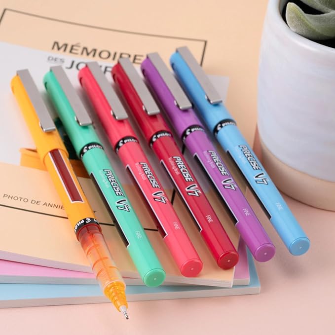Pilot Precise V7 Capped Liquid Ink Rollerball Pens, Fine Point Ink Pens 0.7 mm, Colored Pens, Limited Edition Assorted Colors, Pack of 9 - Ideal for School, Journaling, & Office Writing