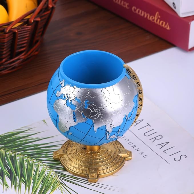Globe Pen Holder Desk Decor Organizer Cute Cool Fun Vintage Pencil Cups Gifts for Teacher Kids Men Desk Accessories for Office Home School (Blue)