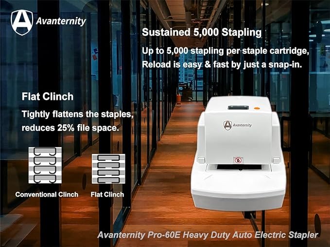 Avanternity's Pro-60E Heavy Duty Auto Electric Stapler (Value Kit) - Secured 60 Sheet Capacity, Includes 20,000 Staples
