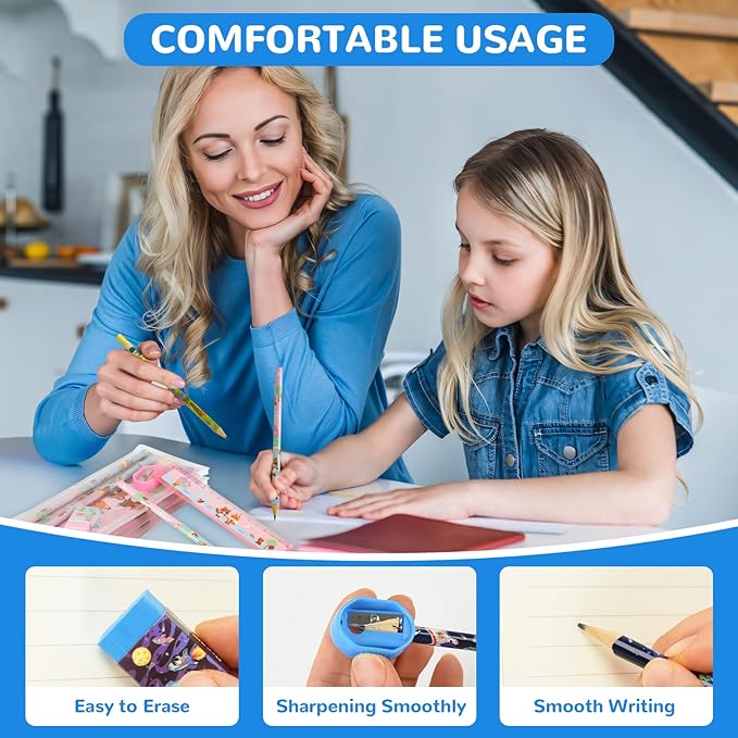 24 Sets Back to School Gifts Cute Stationery Set Back to School Supplies First Day of School Bithday Gifts Including Pencils Eraser Ruler Sharpeners for Classroom Rewards