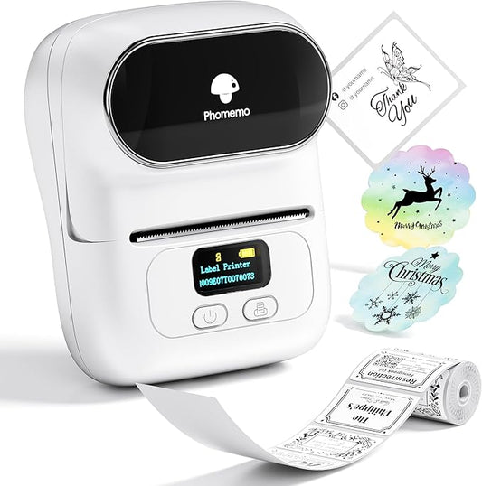Phomemo Label Printer - M110 Address Label Maker Bluetooth Thermal Portable Label Maker Machine for Small Business, Barcode, Cable, Retail, Clothing, Barcode Printer Compatible with Phones & PC, White