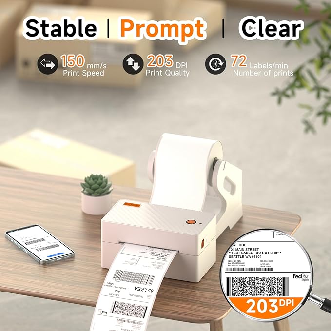 Bluetooth Thermal Shipping Label Printer, Wireless 4x6 Shipping Label Printer for Small Business, Support iOS, Android, Windows and Mac, Compatible with Amazon, Ebay, Shopify, Etsy, USPS.