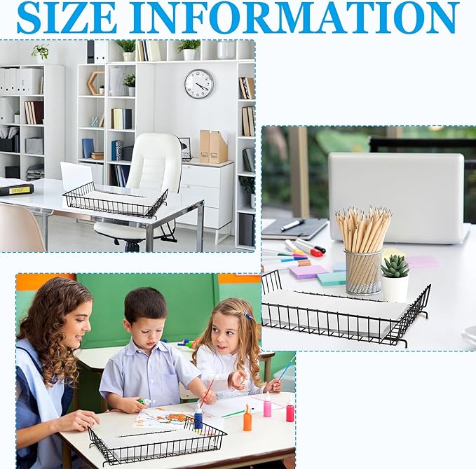 Hicarer 4 Pcs Metal Paper Tray 11 x 17 Inch Iron Wire Grid Desk File Document Letter Tray 11 x 17 Paper Desk Organizer Wide Entry Basket for Office Home (Black)