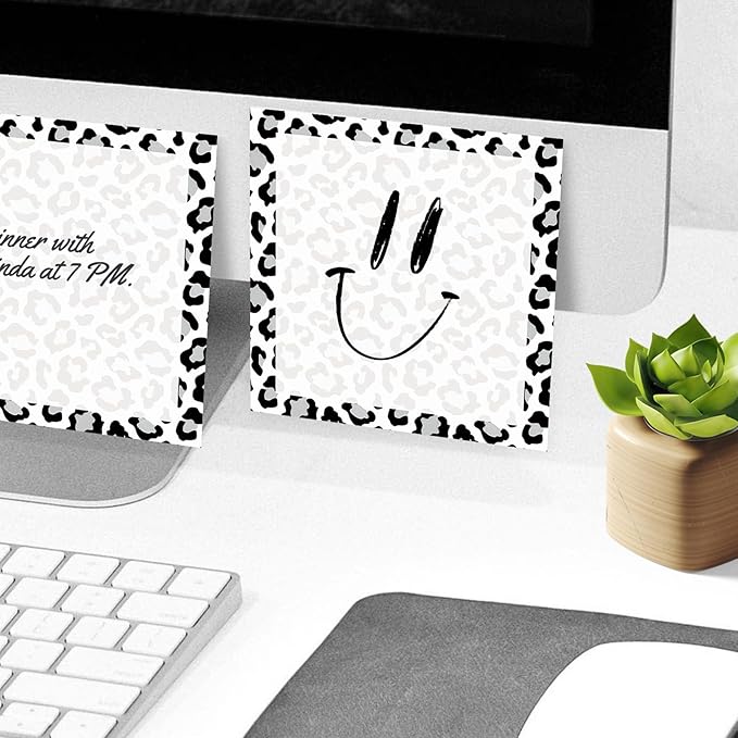Sticky Notes, 2 Pads, 3x3 inches, Cute Colorful Fun Self-Stick Note Pads, Easy Post, Strong Adhesive Notepad Black White Leopard