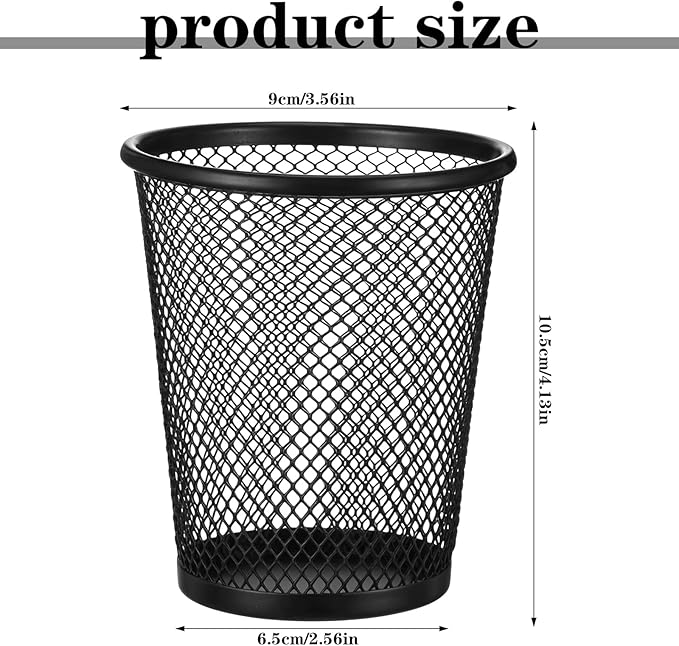 12 PCS Mesh Pen Cup, Metal Pencil Holder, Pen Holder Cup ,Pencil Cup, Round Office Classroom Pen Organizer Cup, for Students Kids Adult (Black)